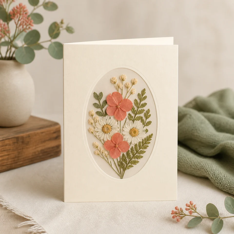 Pressed flower card offered by Wildflower Press