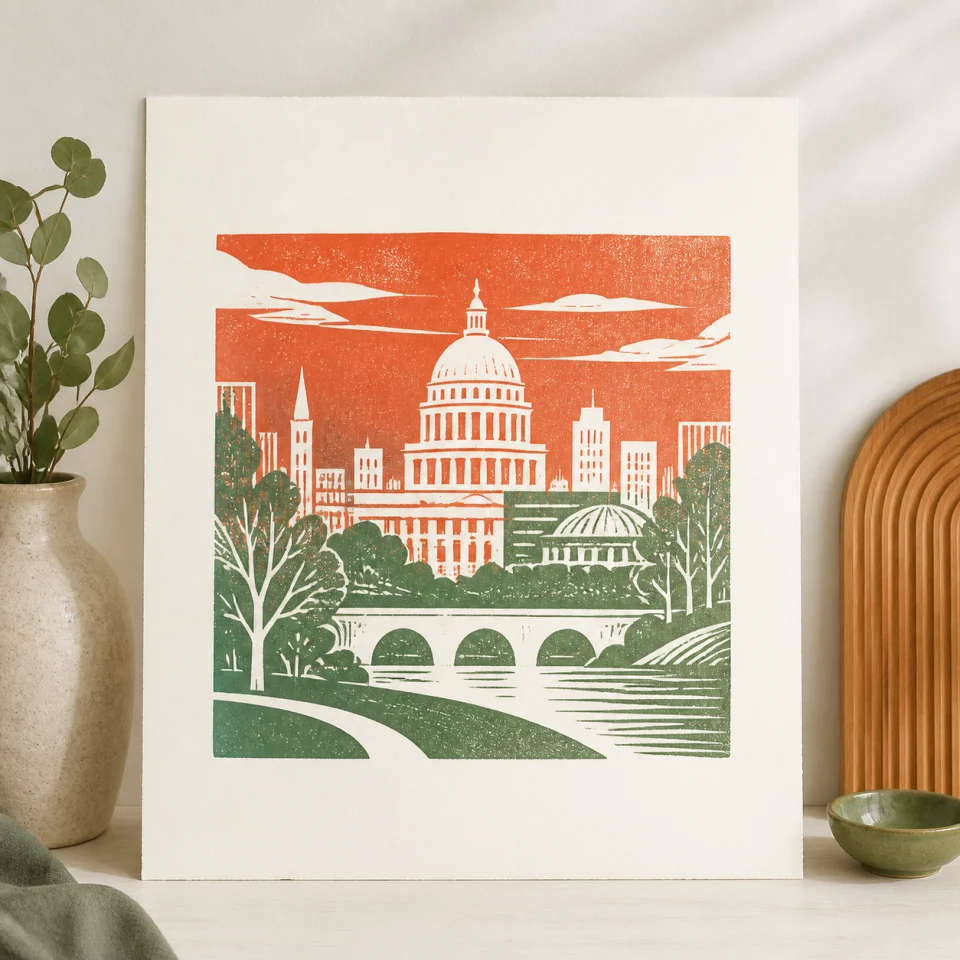 Large two-color art print offered by Sunny Side Prints