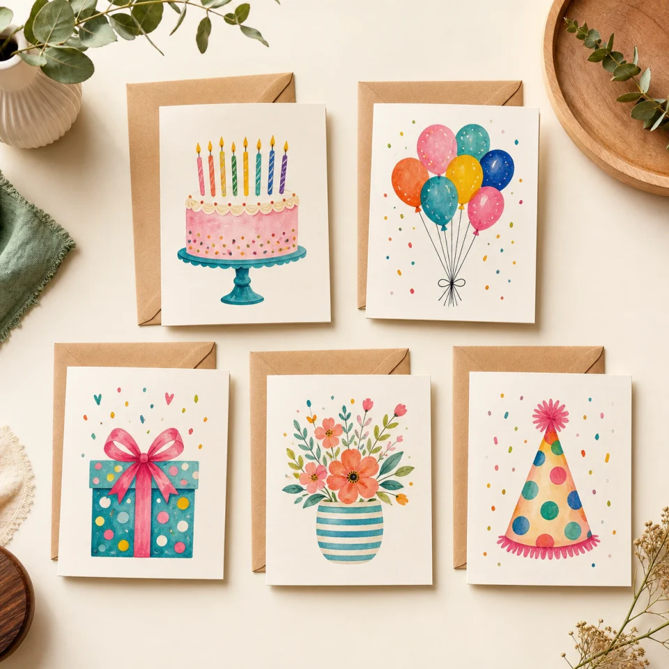 Birthday card set offered by Bright Notes Co.